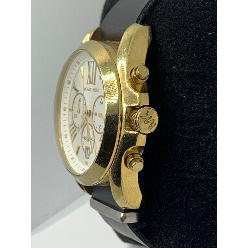 Michael Kors MK5743 Women's Black Leather Analog White Dial Quartz Watch JD234 - Picture 3 of 11